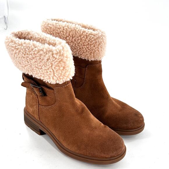 Ugg Harrison Suede Cuff Boots 6 Chestnut Tan NWOT Shearling Waterproof Moto - Picture 6 of 8